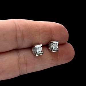 Silver tone faux diamond stud pierced earrings